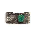 Carl and Irene Clark - Navajo Turquoise and Silver Bracelet with Stamped Design c. 1990-2000s, size 7 (J15240-CO-015)