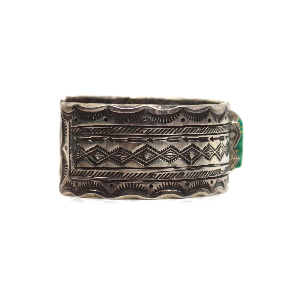 Carl and Irene Clark - Navajo Turquoise and Silver Bracelet with Stamped Design c. 1990-2000s, size 7 (J15240-CO-015) 1