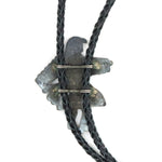 Zuni Multi-Stone Inlay, Leather and Silver Bolo Tie with Eagle Dancer Design c. 1940s, 3.625" x 2.25" bolo (J15264) 3