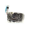 
Roy Talahaftewa - Hopi Contemporary Morenci Turquoise, Coral, and Sterling Silver Overlay Bracelet, size 6.75 (J15270) 3