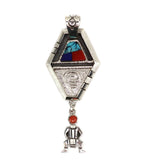 Roy Talahaftewa - Hopi Contemporary Multi-Stone and Sterling Silver Pendant, 3.5" x 1.25" (J15271)