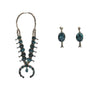 Navajo Turquoise and Silver Squash Blossom Necklace and Screw-back Earrings Set c. 1960-80s (J15274-CO)
