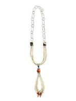 Rodney Coriz - Santo Domingo (Kewa) - Contemporary 5-Strand Clamshell Heishi, Spiny Oyster, and Sterling Silver Link Necklace with Jocla Pendants, 26" length (J15319)
