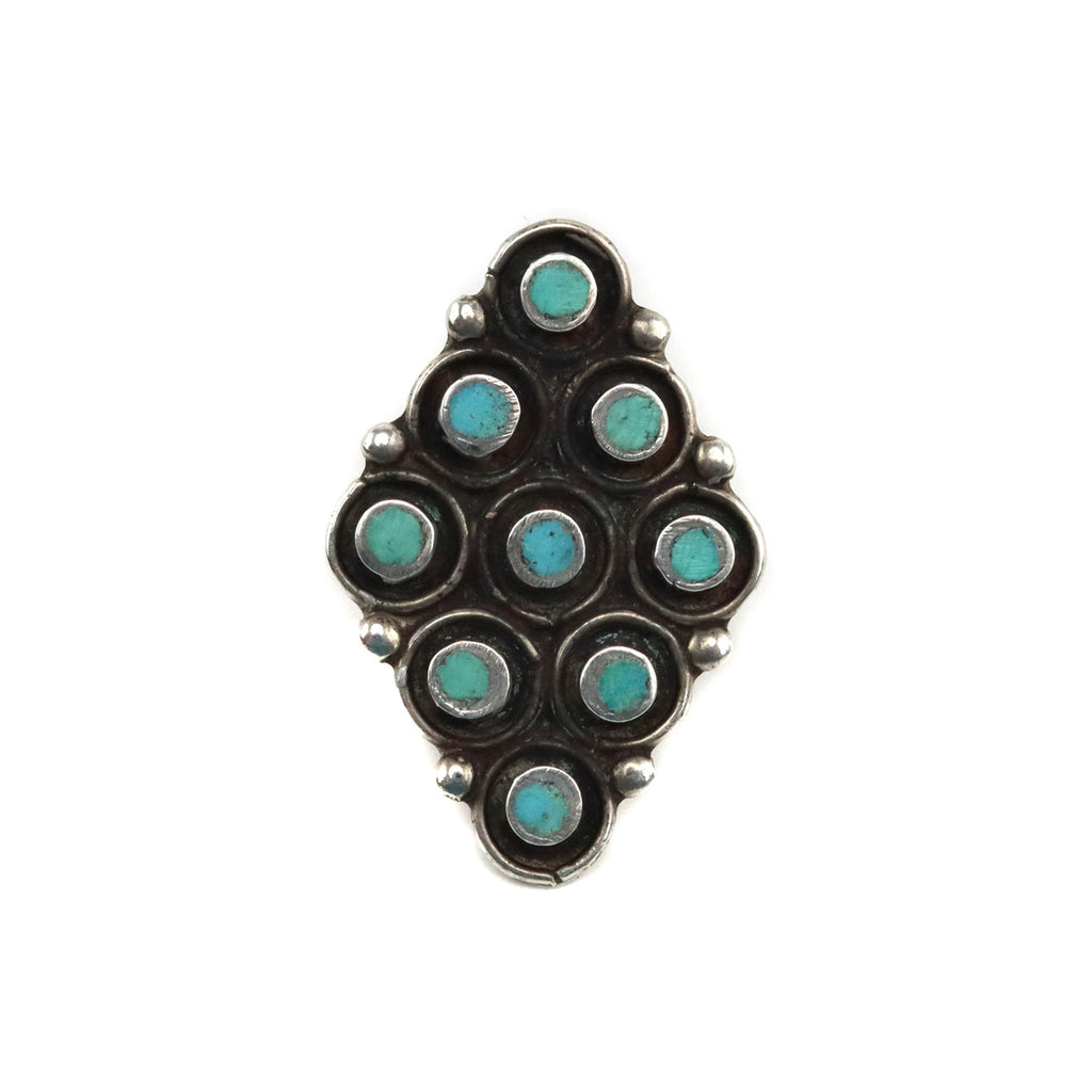 Zuni Turquoise Petit Point and Silver Ring c. 1950s, size 10 (J15358-CO-028)