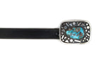 Frank Patania Sr. (1899-1964) and Thunderbird Shop - Morenci Turquoise, Sterling Silver, and Leather Belt c. 1940-50s, 35" - 39" waist (J15434) 1