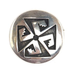 Melinda Lucas - Hopi Sterling Silver Overlay Pin/Pendant c. 1980-90s, 1.25" diameter (J15452)