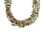 Santo Domingo (Kewa) 4-Strand Turquoise, Spiny Oyster, and Heishi Necklace c. 1960s, 34" length (J15483) 1
