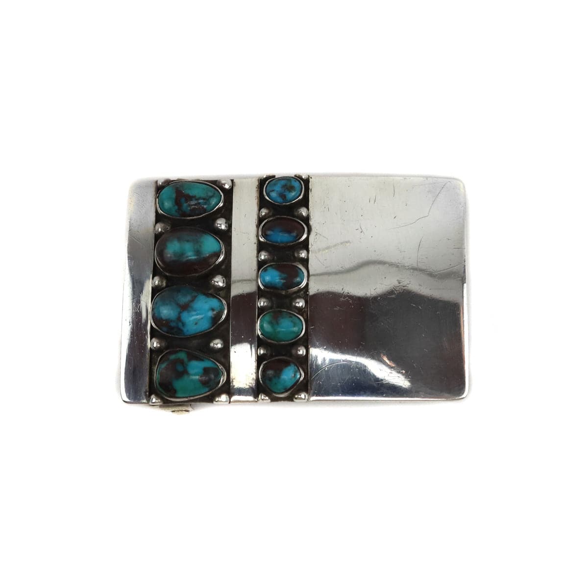 John G. Begay and White Hogan Shop - Navajo Bisbee Turquoise and Sterling Silver Belt Buckle c. 1970s, 2" x 3" (J15551)