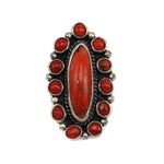 Navajo Coral Cluster and Silver Ring c. 1970-80s, size 6.5 (J15552-CO-018) 
