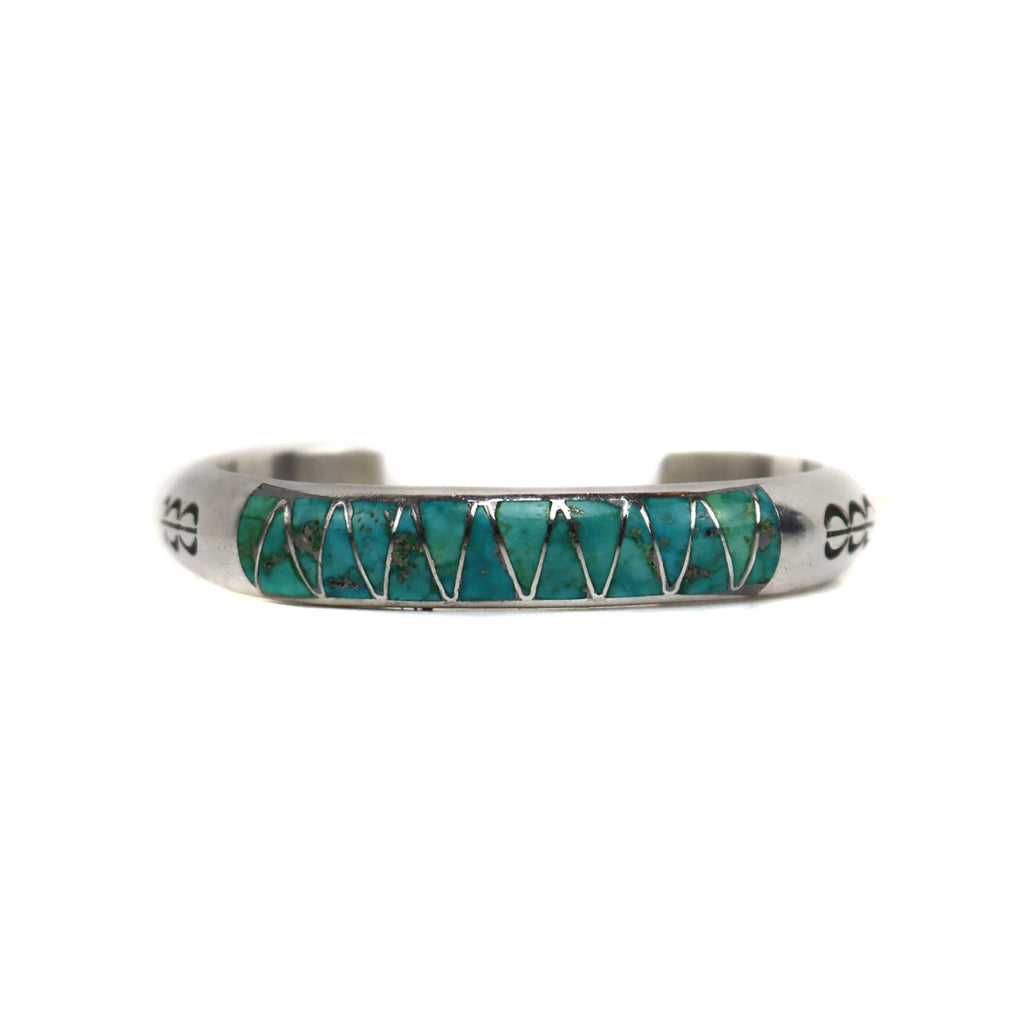 Zuni Turquoise and Silver Channel Inlay Bracelet c. 1960s, size 6 (J15552-CO-046)