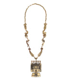 Watson Honanie - Hopi 14K Gold and Sterling Overlay Tablita Design Necklace with Kachina, Butterfly, and Rainclouds c. 1990s, 24" length (J15557)
