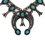 
Navajo Turquoise and Silver Squash Blossom Necklace c. 1960s, 22" length (J15561) 1