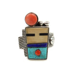 Roy Talahaftewa - Hopi Contemporary Multi-Stone Inlay and Sterling Silver Ring, size 8.25 (J15580)