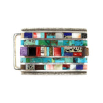 Vernon Begay - Navajo Multi-Stone Mosaic Inlay and Sterling Silver Belt Buckle c. 2020, 2.25" x 3" (J15584)