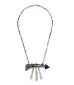 Roy Talahaftewa - Hopi Contemporary Lapis Lazuli and Sterling Silver Overlay Necklace with Feather Design, 18" length (J15617)
