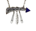 Roy Talahaftewa - Hopi Contemporary Lapis Lazuli and Sterling Silver Overlay Necklace with Feather Design, 18" length (J15617)
