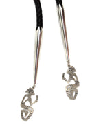 Roy Talahaftewa - Hopi Contemporary Multi-Stone, Sterling Silver Overlay, and Leather Bolo Tie with Kokopelli Design, 3.25" x 2" bolo (J15618)