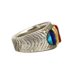 Alvin Yellowhorse - Navajo - Contemporary Turquoise, Coral, 22K Gold, and Sterling Silver Ring, size 11 (J15700) 1