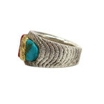 Alvin Yellowhorse - Navajo - Contemporary Turquoise, Coral, 22K Gold, and Sterling Silver Ring, size 11 (J15700) 3