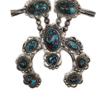
Navajo - Persian Turquoise and Silver Squash Blossom Necklace c. 1950s, 28" length (J15714) 2
