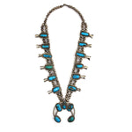 Navajo - Turquoise and Silver Squash Blossom Necklace c. 1960-70s, 24" length (J15734)