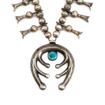 Navajo - Turquoise and Silver Sandcast Squash Blossom Necklace c. 1940s, 20" length (J15738-016)