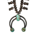 Navajo - Turquoise and Silver Beaded Squash Blossom Necklace c. 1940s, 28" length (J15738-017)