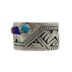 Roy Talahaftewa - Hopi - Contemporary Multi-Stone Inlay and Sterling Silver Overlay Bracelet, size 6.75 (J15785)