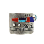 Roy Talahaftewa - Hopi - Contemporary Multi-Stone Inlay and Sterling Silver Overlay Bracelet, size 6.75 (J15785)