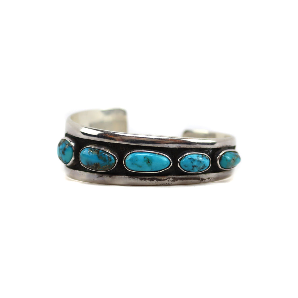 Carlos Diaz - Mexican - Bisbee Turquoise and Sterling Silver Bracelet c. 1970-80s, size 6.25 (J15796)