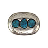 Navajo - Blackweb Kingman Turquoise and Silver Belt Buckle with Stamped Design c. 1970s, 2.75" x 4" (J15797)
