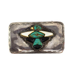 Small Bear - Ponca - Multi-Stone Inlay and Sterling Silver Thunderbird Belt Buckle with Stamped Design c. 1950-60s, 2" x 3.25" (J15874-CO-027)