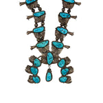 Navajo - Kingman Turquoise and Silver Squash Blossom Necklace c. 1960-70s, 24" length (J15896-CO-004)