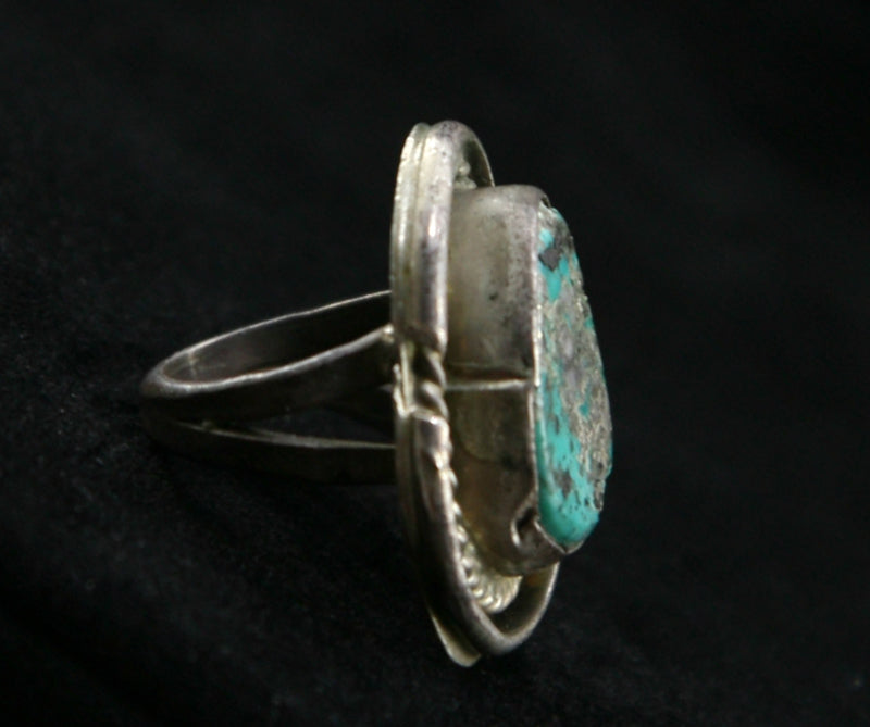 Navajo Turquoise and Silver Ring, c. 1950s, Size 2 (J2604-036)