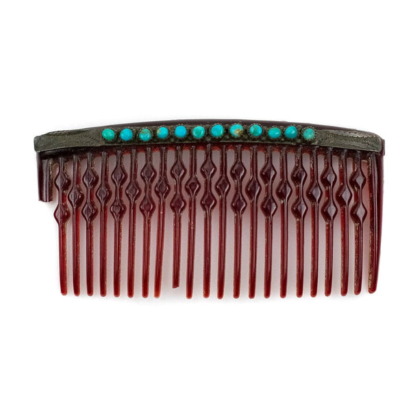 Vintage Navajo Sterling Silver Turquoise Hair Comb Native American Turquoise & Sterling Silver Hair Combs - Jolene Begay – High  main image 2