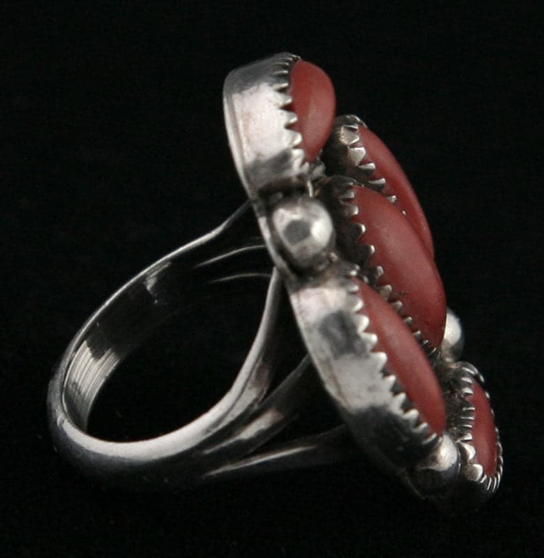 Navajo Coral and Silver Ring, c. 1950s, Size 6 (J4522)
