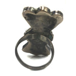 Zuni Multi-Stone Inlay and Silver Sunface Kachina Ring, circa 1950s, Size 5.5 (J4573)
