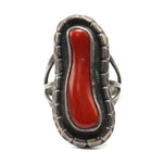 Navajo Coral and Silver Ring c. 1950s, size 5 (J6823)