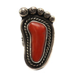 Navajo Coral and Silver Ring with Foot Design c. 1960s, size 4 (J7205)
