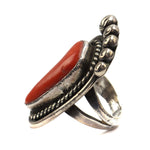 Navajo Coral and Silver Ring with Foot Design c. 1960s, size 4 (J7205) 1
