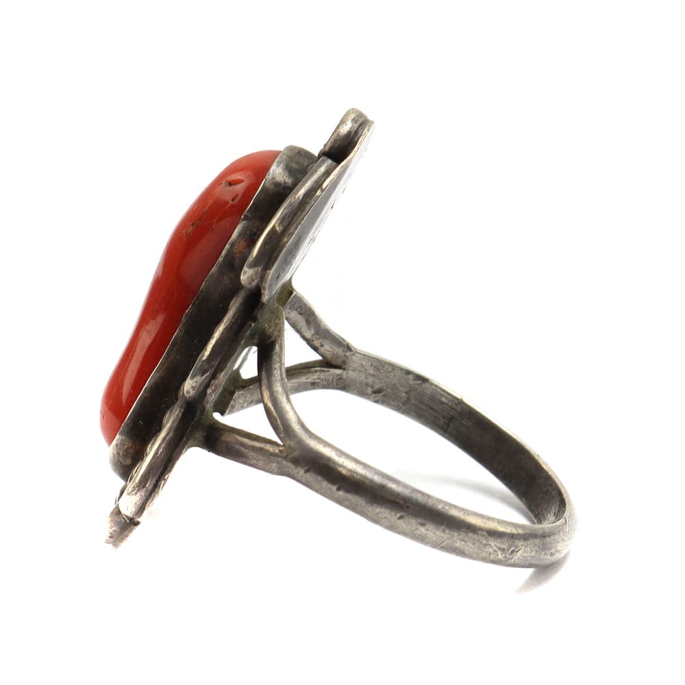 Navajo Coral and Silver Ring c. 1950s, size 7.25 (J7767) 1
