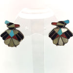 Zuni Multi-Stone and Sterling Silver Thunderbird Clip-on Earrings, Contemporary, 0.875" (J90106-0711-005)
