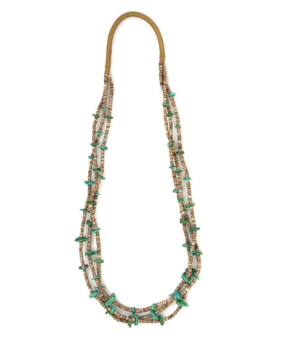 Navajo 3-Strand Turquoise Nugget and Heishi Necklace c. 1950s, 29" length (J90235C-0822-002)
