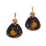 Dana Busch - Pair of Cluster Drop Earrings with Fossilized Ammonite, Copper Keshi Pearls and 24Kt Gold Vermeil