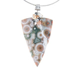 Dana Busch - Pendant with Ocean Jasper, Sherbert Orange Corneolo Shell, Aquamarine, Teal Green Songaya Sapphire, Tangerine Sapphire, Peach Moonstone, White Coral and Sterling Silver on an OM 125 Sterling Silver Spiral 18" Necklace with Friction Clasp
