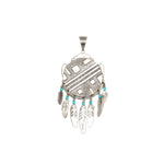 Ray Tracey (b. 1953) and Knifewing Segura - Navajo/Chiricahua Apache Contemporary Multi-Stone Mosaic Inlay and Sterling Silver Pendant with Feather Dangles, 5.25" x 2.25" (J90365-0421-005) 1
