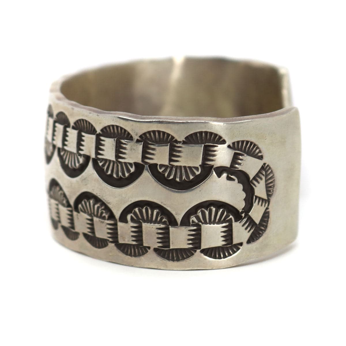 Darin Bill (1965-2003) - Navajo Silver Bracelet with Stamped Design c. 1980s, size 7 (J90371B-0822-004) 3