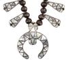 Zuni Mother of Pearl Channel Inlay and Silver Squash Blossom Style Necklace c. 1960s, 26" length (J90374B-0123-0123-010)
 1