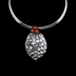 Sam Patania - Coral and Sterling Silver Floral Design Pendant with Silver Choker and Earrings Set c. 1980s (J90432A-0521-010) 1
