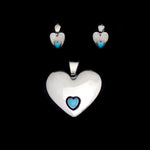Sam Patania - Vintage Turquoise and Sterling Silver Heart Design Pendant and Clip-on Earrings Set c. 1980s (J90432A-0521-022)
